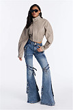 2026 Fashionable Lace-up Distressed Workwear Flared Jeans RS-508