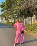 Casual Long-Sleeved Collared Button-Up Shirt and Wide-Leg Trousers Suit QZ-8299
