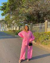 Casual Long-Sleeved Collared Button-Up Shirt and Wide-Leg Trousers Suit QZ-8299 Casual Long-Sleeved Collared Button-Up Shirt and Wide-Leg Trousers Suit QZ-8299