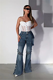 2026 Fashionable Lace-up Distressed Workwear Flared Jeans RS-508
