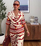 Fashionable Printed Shirt and High-Waisted Wide-Leg Trousers Two-Piece Set QZ-6749