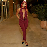 2026 Solid Color Halter Neck Backless Tie-Neck Top and Toe Ring Pants Two-Piece Set RS-26ST020