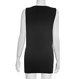 Sexy Solid Color Round Neck Eyelet Hollow-out Sleeveless Short Dress RS-25DS593