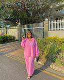 Casual Long-Sleeved Collared Button-Up Shirt and Wide-Leg Trousers Suit QZ-8299
