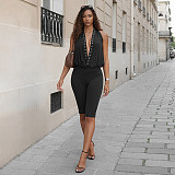 2026 Sexy Hot Girl Style Studded Halter Neck Backless Capri Jumpsuit RS-25JP015