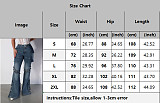 2026 Fashionable Lace-up Distressed Workwear Flared Jeans RS-508
