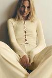 2026 Solid Color Slim Fit Hollow-Out Casual Long-Sleeved Top and Pants Set XS-26L2163