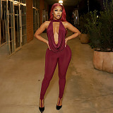 2026 Solid Color Halter Neck Backless Tie-Neck Top and Toe Ring Pants Two-Piece Set RS-26ST020