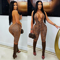 2026 Sexy Python Print Deep V Halter Neck Strappy Backless Jumpsuit RS-26RP009