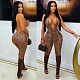 2026 Sexy Python Print Deep V Halter Neck Strappy Backless Jumpsuit RS-26RP009