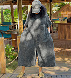 Casual Washed Single-Breasted Short-Sleeve Loose Denim Jumpsuit RS-60211