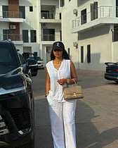 Casual Sleeveless Shirt and Long Trousers Two-Piece Set QZ-7403