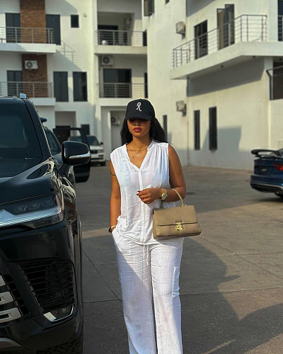 Casual Sleeveless Shirt and Long Trousers Two-Piece Set QZ-7403