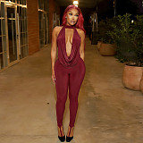 2026 Solid Color Halter Neck Backless Tie-Neck Top and Toe Ring Pants Two-Piece Set RS-26ST020