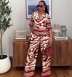 Fashionable Printed Shirt and High-Waisted Wide-Leg Trousers Two-Piece Set QZ-6749