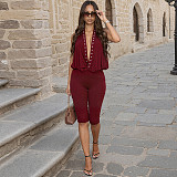 2026 Sexy Hot Girl Style Studded Halter Neck Backless Capri Jumpsuit RS-25JP015