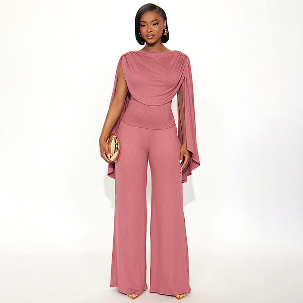 Sexy Ribbon Design Slim Top and Wide-Leg Pants Set SHD-9587
