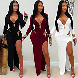 2026 Sexy V-neck Solid Color Long Sleeve Bodycon Dress BY-7631
