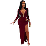 2026 Sexy V-neck Solid Color Long Sleeve Bodycon Dress BY-7631