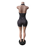 2026 Sexy Halter-Neck Printed Polka Dot Slim Fit Stretch Jumpsuit MEM-88681