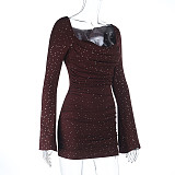 Sexy Sparkling Square Neck Long Sleeve Bodycon Dress SUM-25443