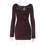Sexy Sparkling Square Neck Long Sleeve Bodycon Dress SUM-25443