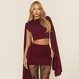 New Slim Fit Sleeveless Top with V-Neck and Shawl With Gathered Skirt Set RS-2601