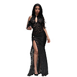 Sexy Lace Hollow-Out Slit Slim Fit Dress BY-7641