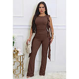 Fashionable and Unique Lace-up Ruffled Vest and Flared Pants Set ASL-6816