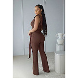 Fashionable and Unique Lace-up Ruffled Vest and Flared Pants Set ASL-6816