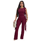 Fashionable and Unique Lace-up Ruffled Vest and Flared Pants Set ASL-6816