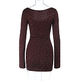 Sexy Sparkling Square Neck Long Sleeve Bodycon Dress SUM-25443