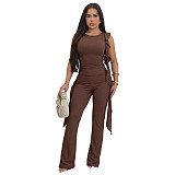 Fashionable and Unique Lace-up Ruffled Vest and Flared Pants Set ASL-6816