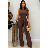 Fashionable and Unique Lace-up Ruffled Vest and Flared Pants Set ASL-6816