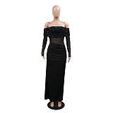 2026 Sexy Strapless Bubble Beaded Slit Maxi Dress CYA-902280