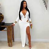 2026 Sexy V-neck Solid Color Long Sleeve Bodycon Dress BY-7631