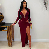 2026 Sexy V-neck Solid Color Long Sleeve Bodycon Dress BY-7631
