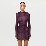 Half Turtleneck Light Color Snake Print Long Sleeve Hip Short Dress XYWL-25DS369