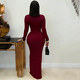 2026 Sexy V-neck Solid Color Long Sleeve Bodycon Dress BY-7631