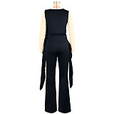Fashionable and Unique Lace-up Ruffled Vest and Flared Pants Set ASL-6816
