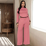 Sexy Ribbon Design Slim Top and Wide-Leg Pants Set SHD-9587