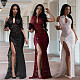 Sexy Lace Hollow-Out Slit Slim Fit Dress BY-7641