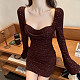 Sexy Sparkling Square Neck Long Sleeve Bodycon Dress SUM-25443