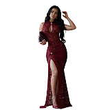 Sexy Lace Hollow-Out Slit Slim Fit Dress BY-7641