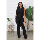 Fashionable and Unique Lace-up Ruffled Vest and Flared Pants Set ASL-6816