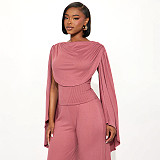Sexy Ribbon Design Slim Top and Wide-Leg Pants Set SHD-9587