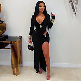 2026 Sexy V-neck Solid Color Long Sleeve Bodycon Dress BY-7631