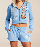 Fashion Graffiti Print Pattern Pullover Hoodie Sweatshirt and Sweatpants Set MJL-XX051