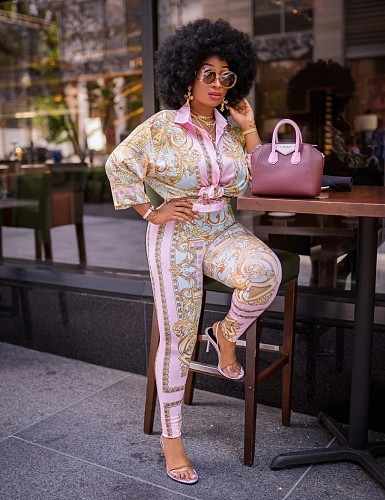 Lady Fashion Full Print Loose Cool Two-piece Set CY-2250