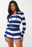 2026 Fashionable Striped Shorts and Sweatshirt Set with Offset Print and Embroidery MJL-2601